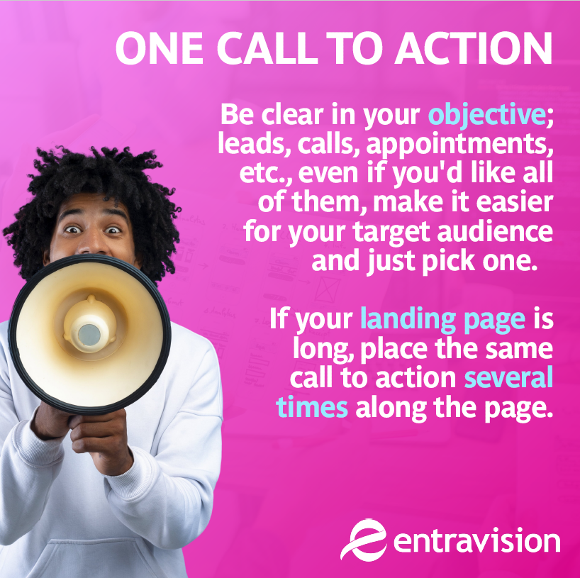 Text describing tips for optimizing a landing page - call to action