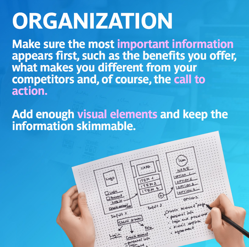 Text describing tips for optimizing a landing page - organization