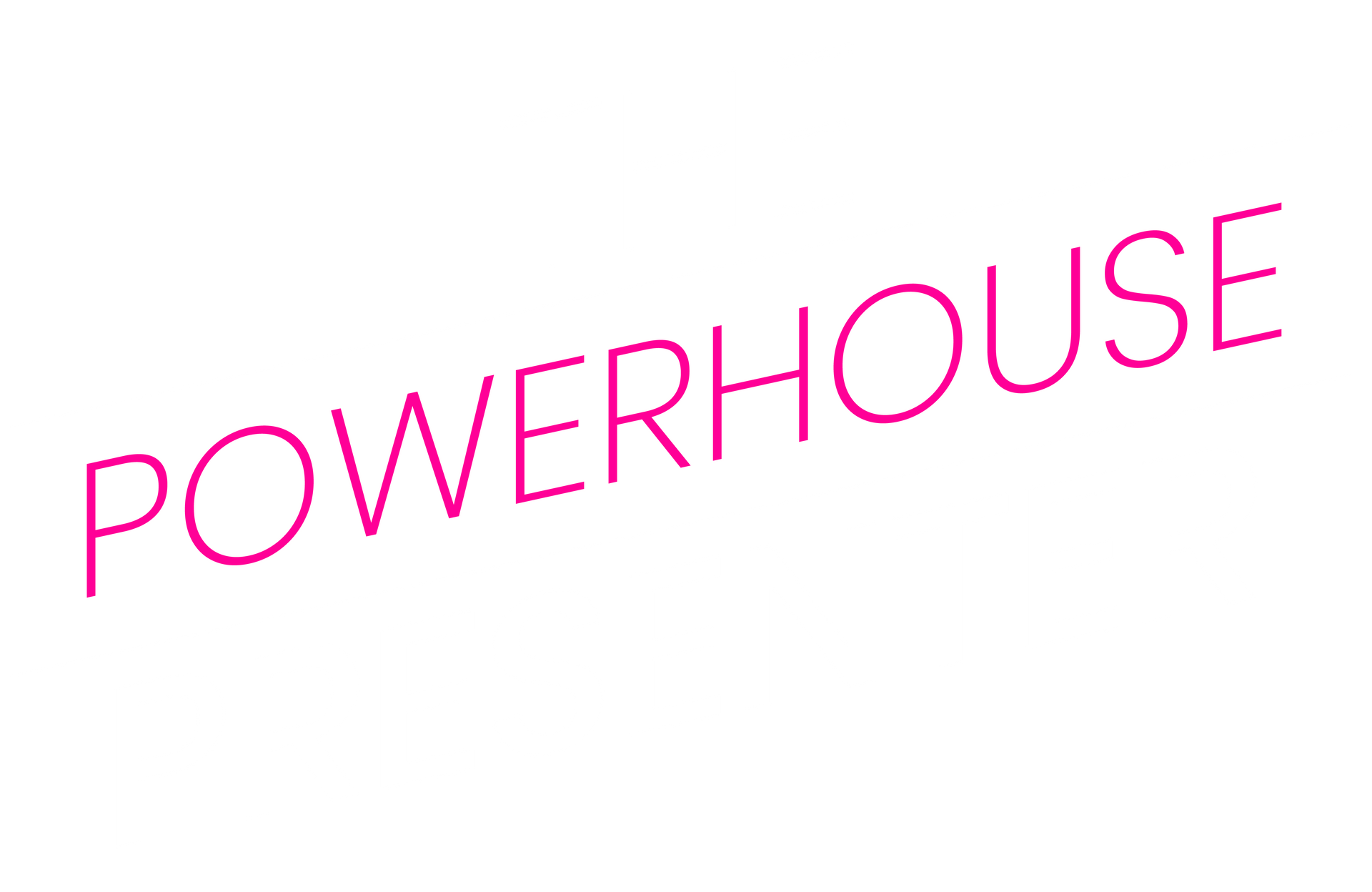 The word powerhouse is written in pink on a white background.