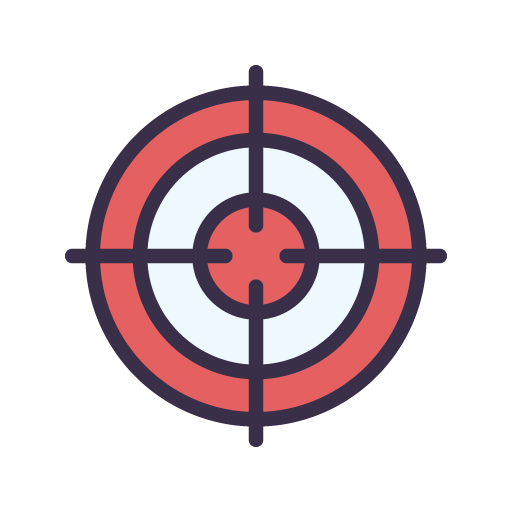 A red and white target icon on a white background.