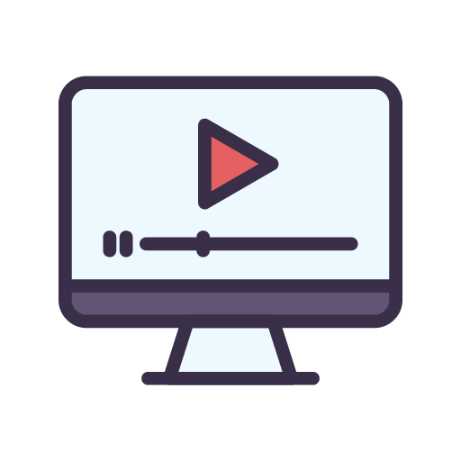 A computer monitor with a play button on the screen.