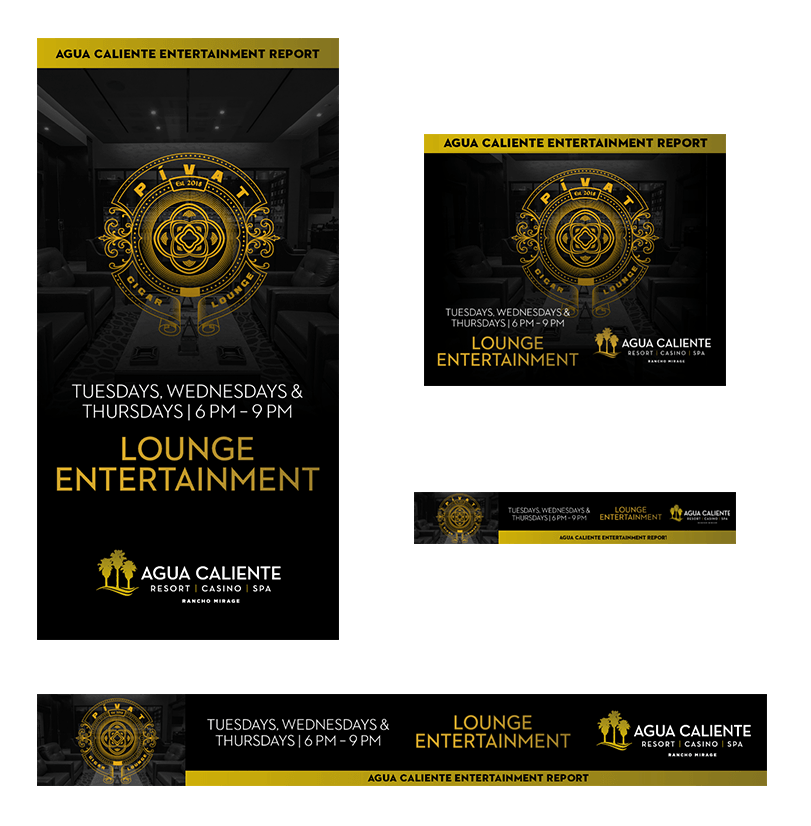 A set of advertisements for lounge entertainment at aqua caliente