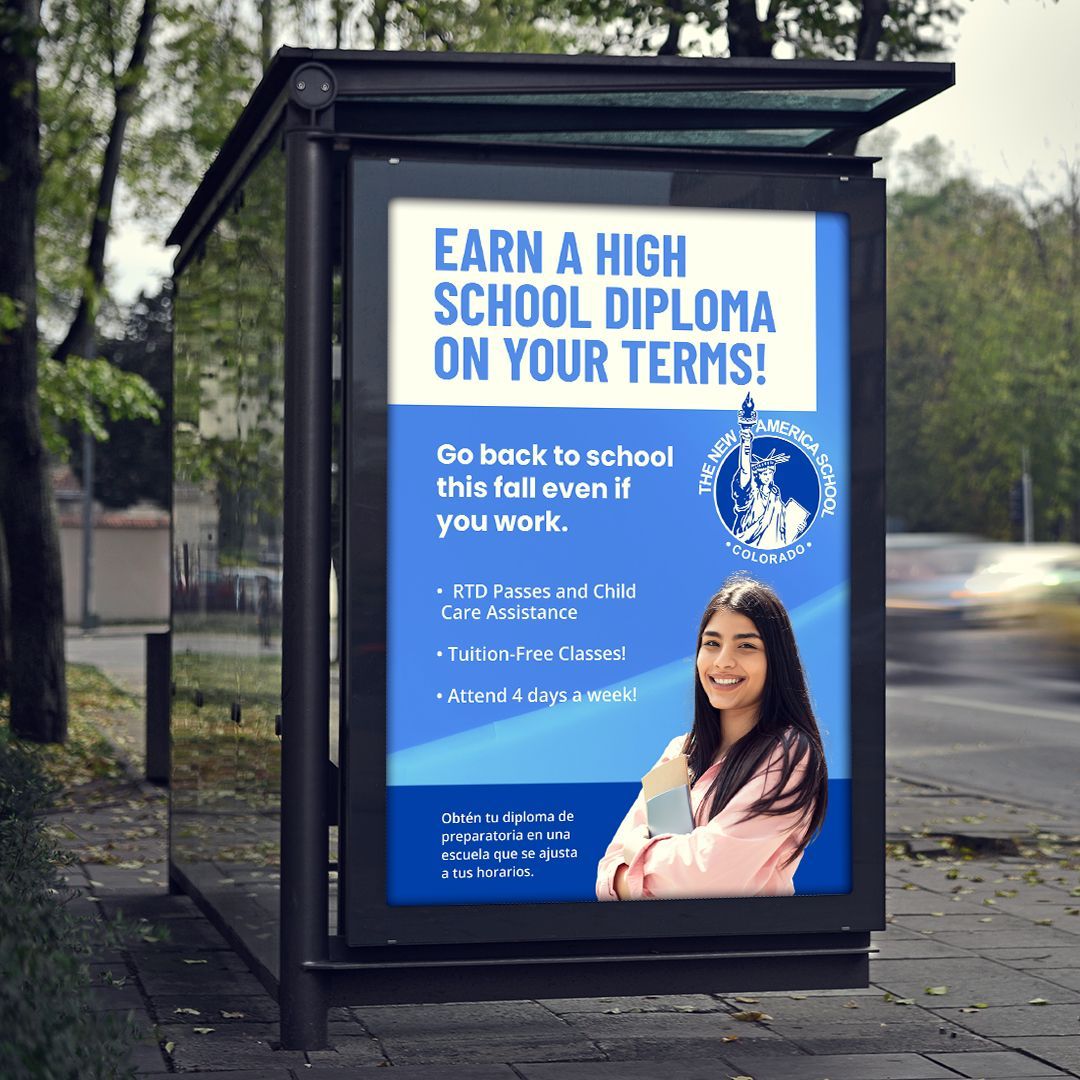 A billboard that says earn a high school diploma on your terms