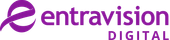 The logo for entravision digital is purple and white