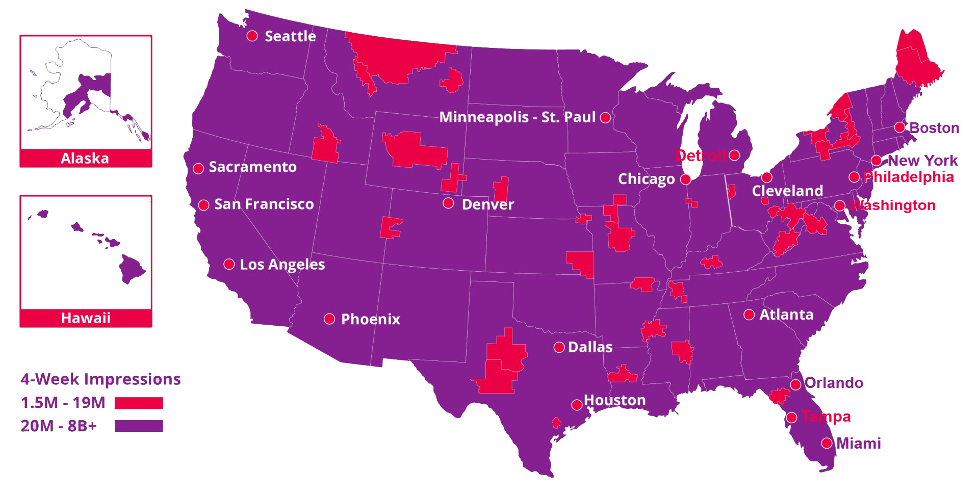 A purple and red map of the united states