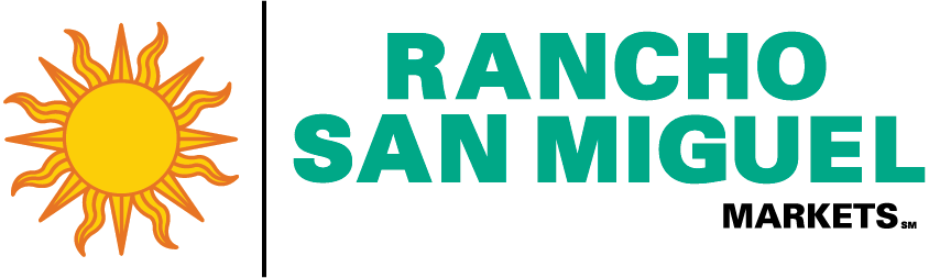 A logo for rancho san miguel markets with a sun