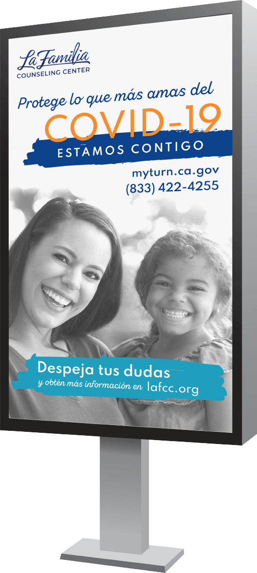 A billboard with a picture of a woman and a child on it.