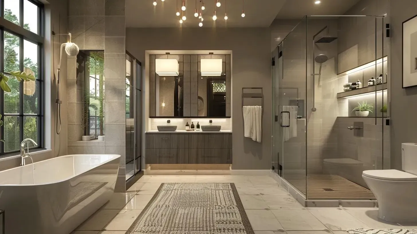 Bright Denver metro bathroom with white tile and modern vanity lighting