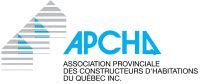 APCHQ logo, blue text, grey building graphic, white background. Association des constructeurs d'habitations du Québec Inc.