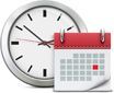Icônes d'horloge et de calendrier, indiquant la planification de l'heure et de la date.