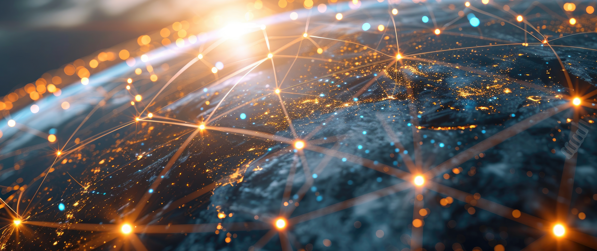 A close up of a globe with a lot of lights on it at night.