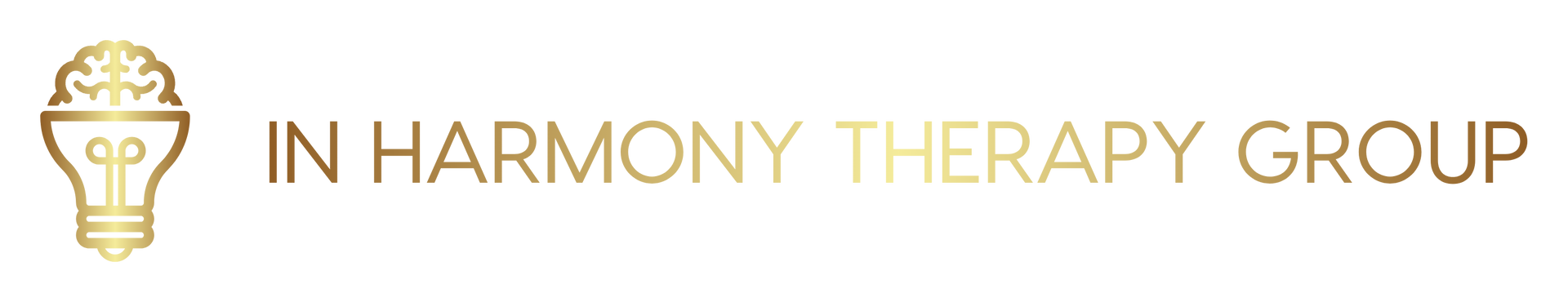Gold logo: Lightbulb with brain inside, and 