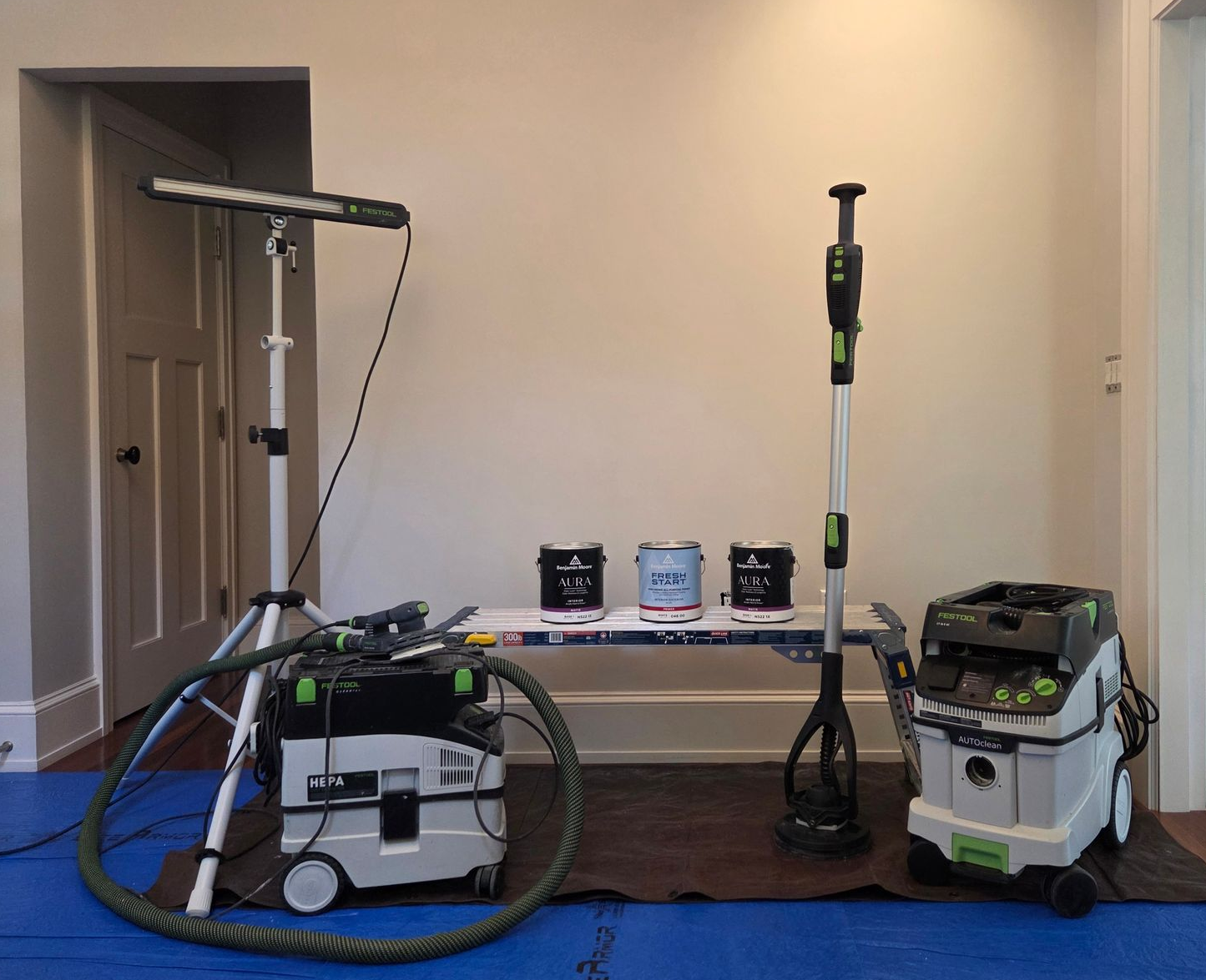 A collection of painting equipment