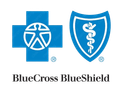 A blue cross and blue shield logo on a white background