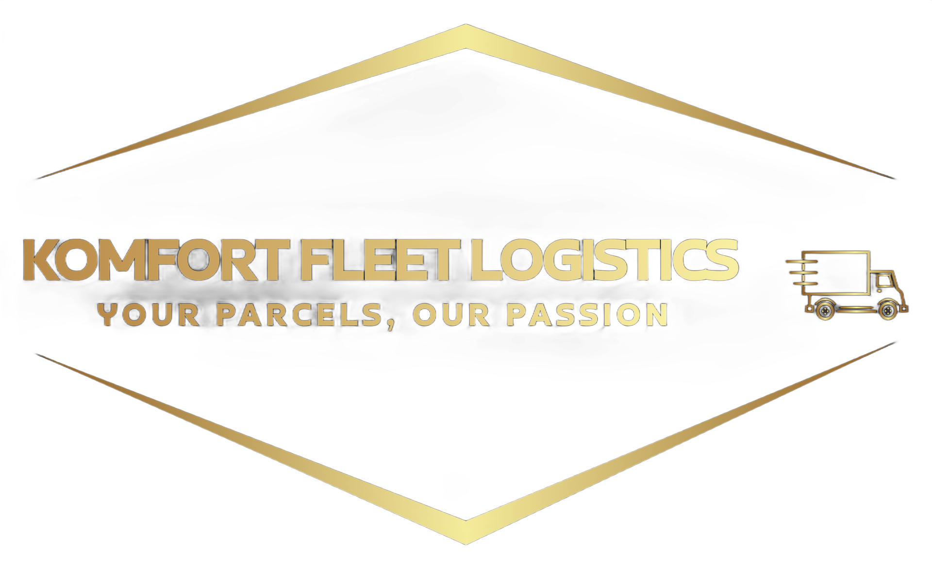 Komfort Fleet Logistics logo with gold text, box truck icon, and tagline “Your parcels, our passion”