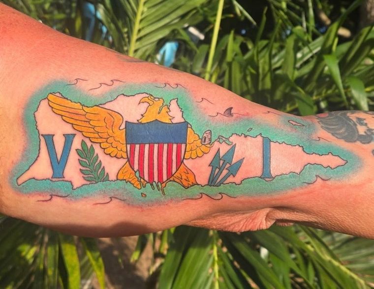 Virgin Islands eagle tattoo on an upper arm