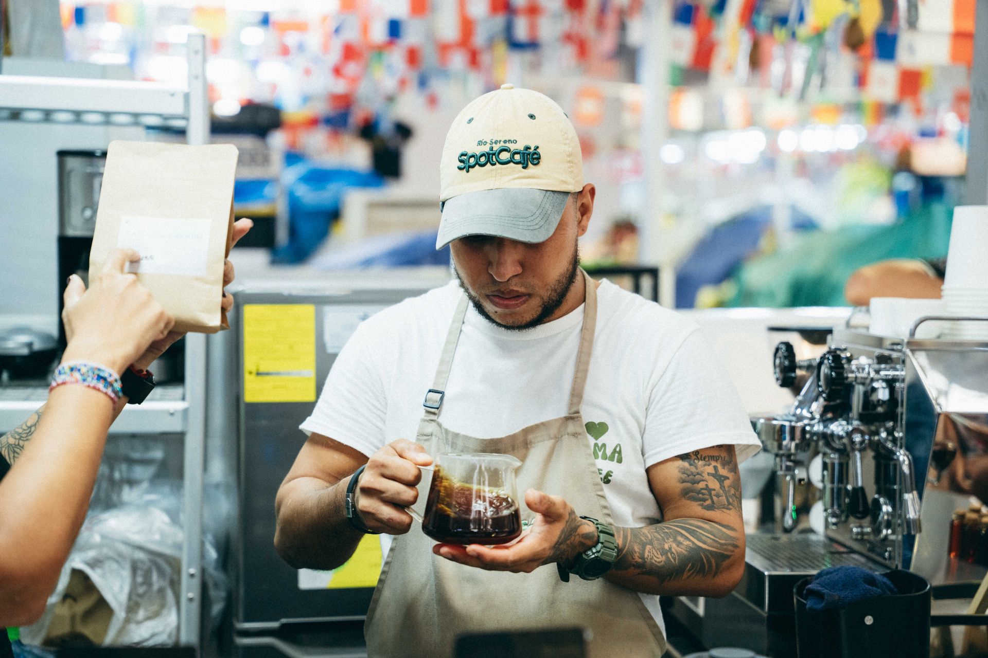 Local coffee preparation at the market