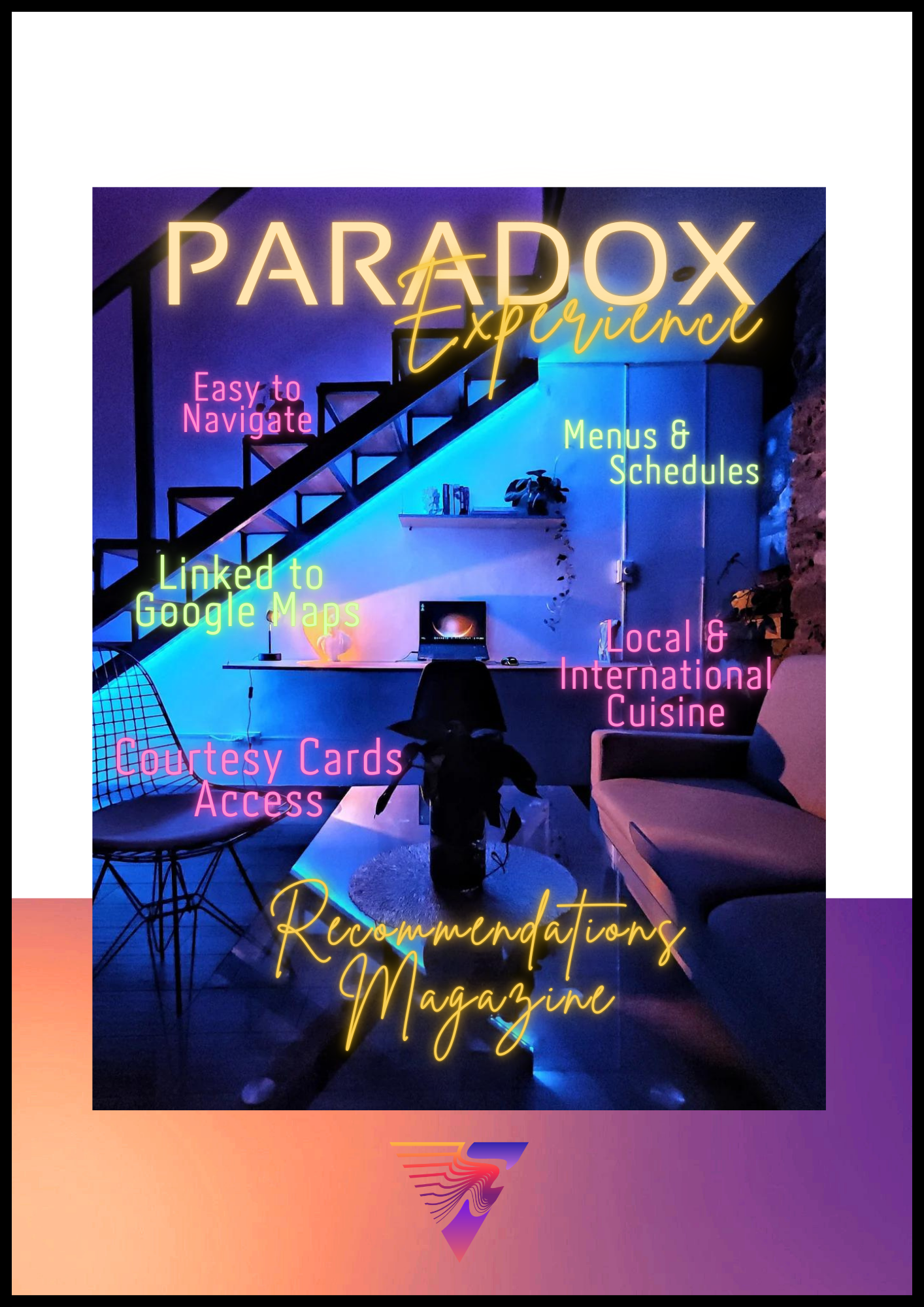 Paradox Experience recommendations magazine cover featuring local restaurants, menus, maps, and courtesy cards.