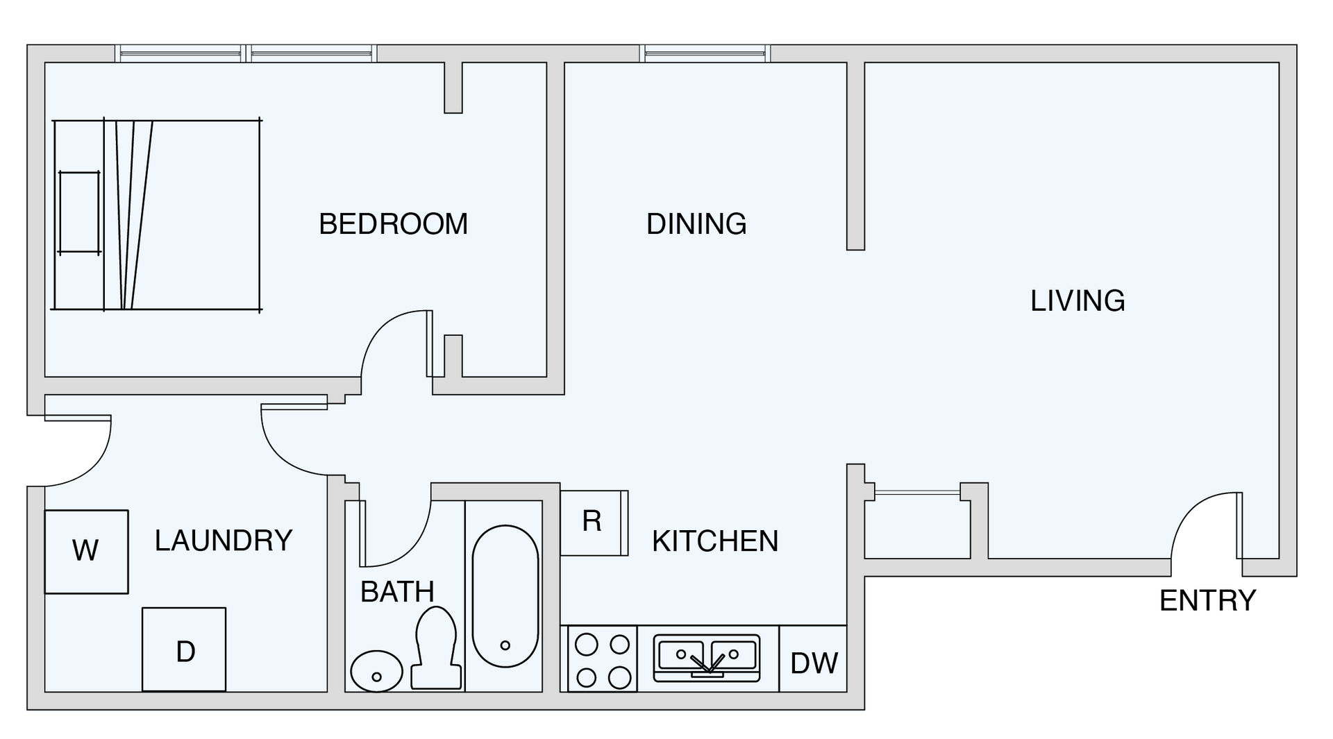 Leslie Apartments Floorplan - 2 bedrooms 1 bathroom