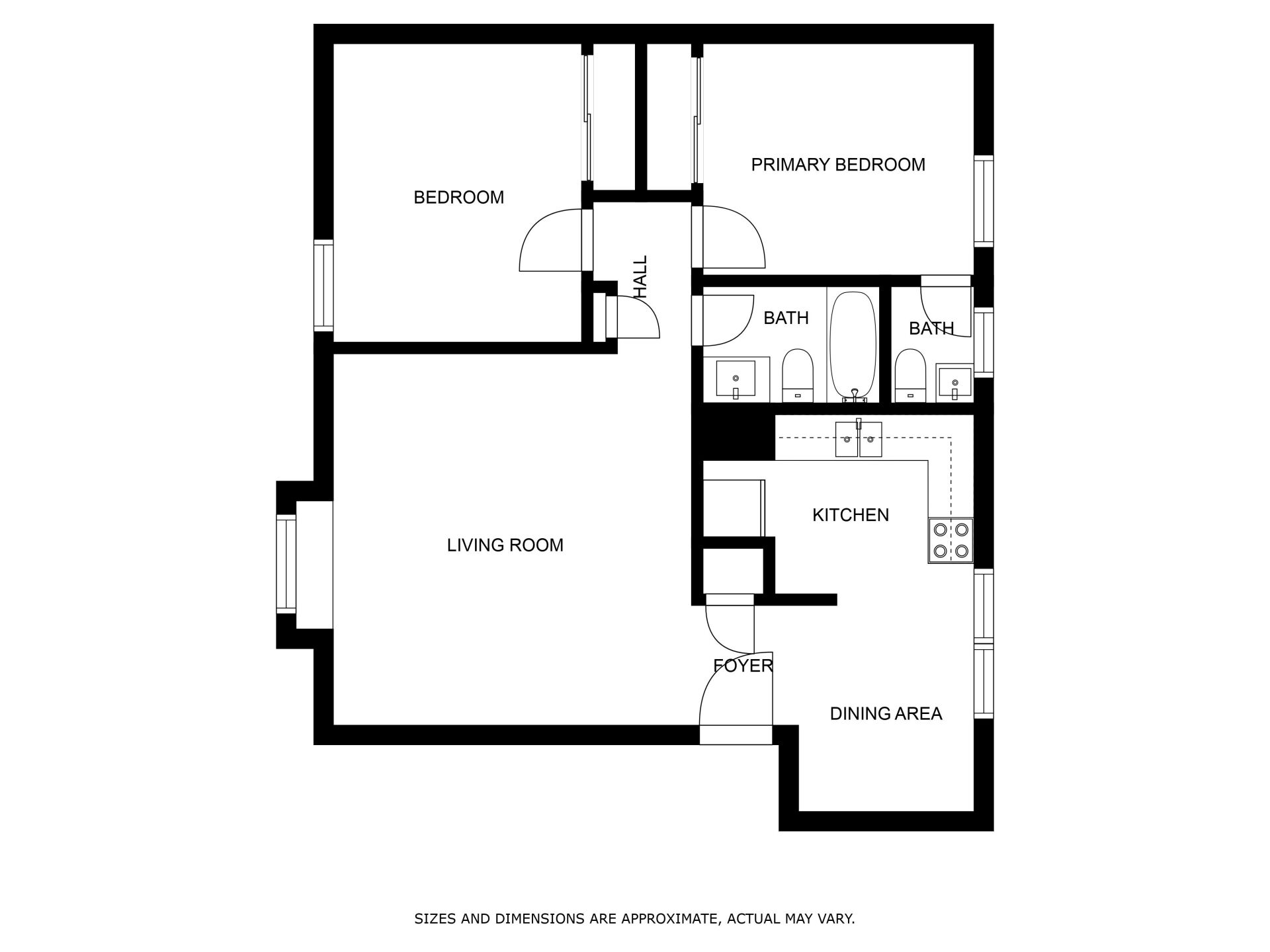 Leslie Apartments Floorplan - 2 bedrooms 1 bathroom