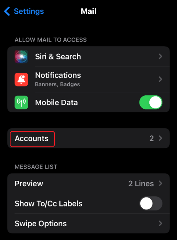 Apple Mail set up step 2
