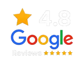Google Reviews logo with 4.8 rating and five gold stars