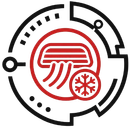 Red and black icon of an air conditioner with a snowflake, suggesting cooling mode
