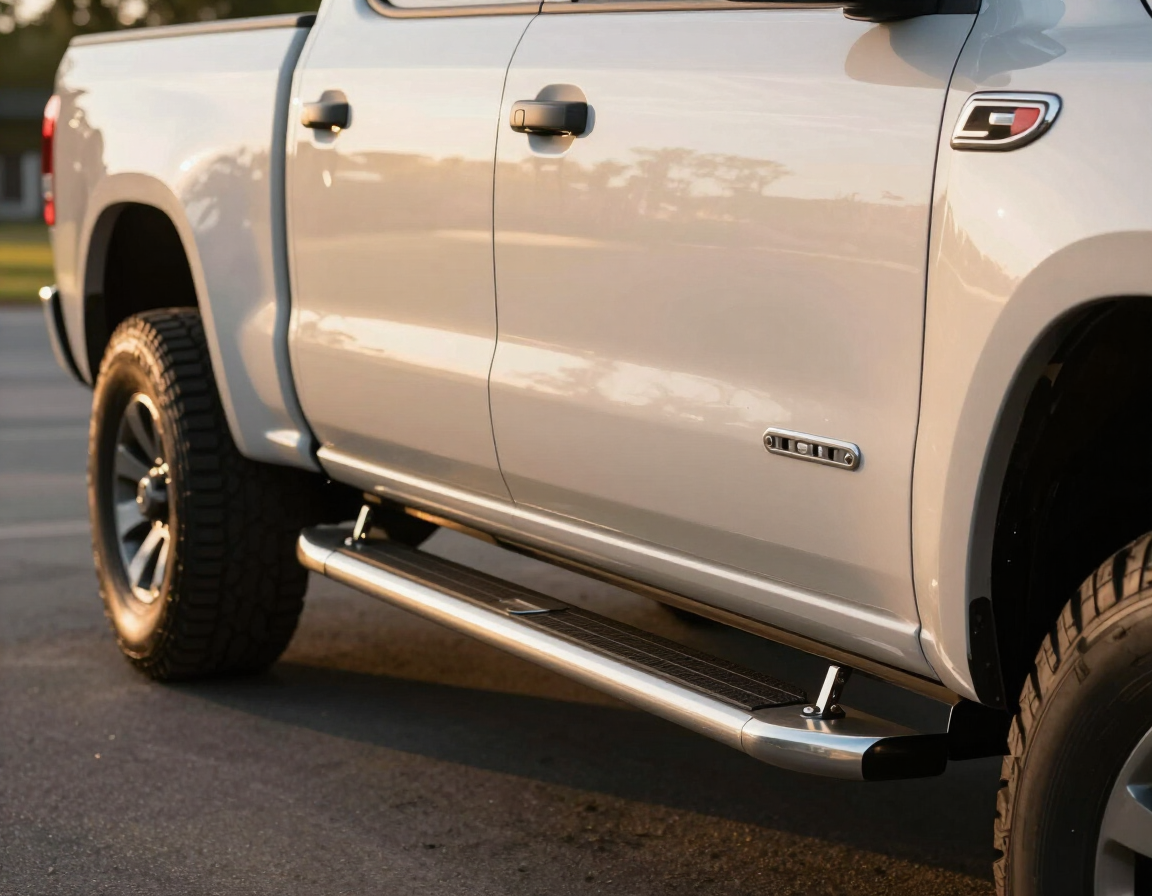 Step tubes installed on running boards of a full-size pickup, truck accessories Baton Rouge LA