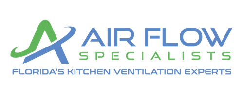 A blue and white logo for air flow specialists