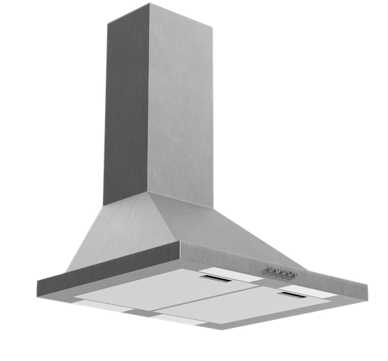 A stainless steel hood with a black trim on a white background
