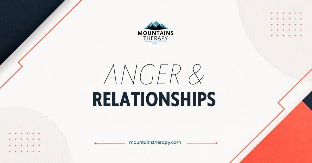White presentation slide with the title “ANGER & RELATIONSHIPS” in gray and red accents.