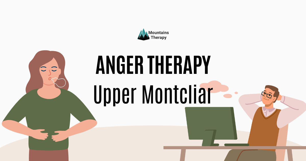 Woman practicing breathwork, man at desk with thought bubble, text: