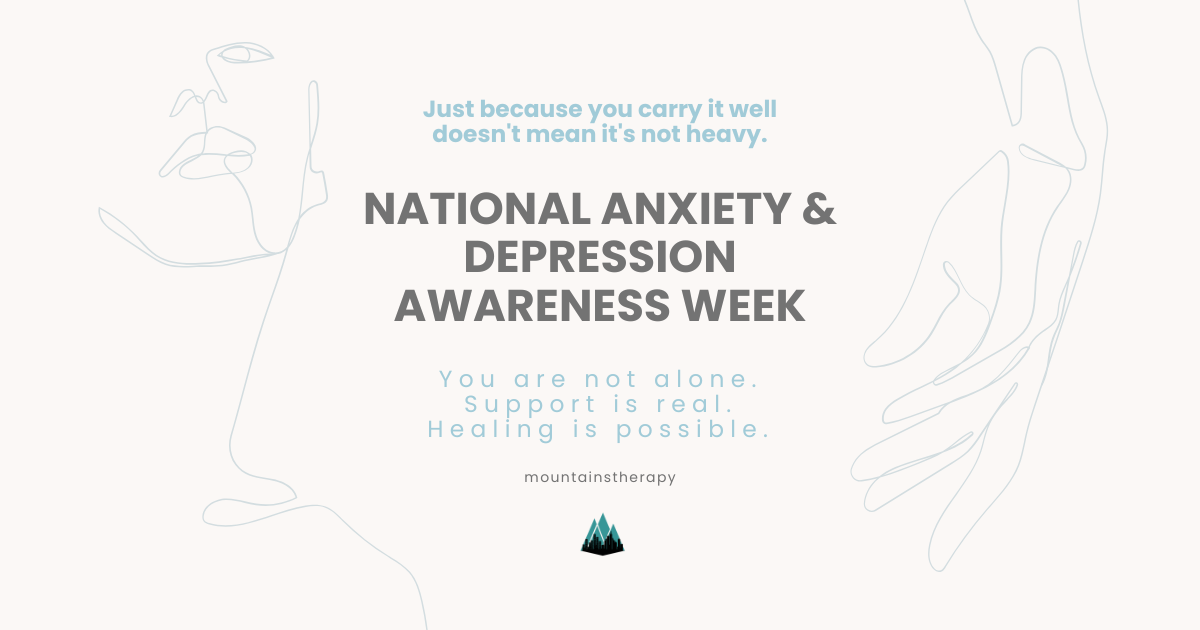 Poster for National Anxiety & Depression Awareness Week, with a person's outline and text.