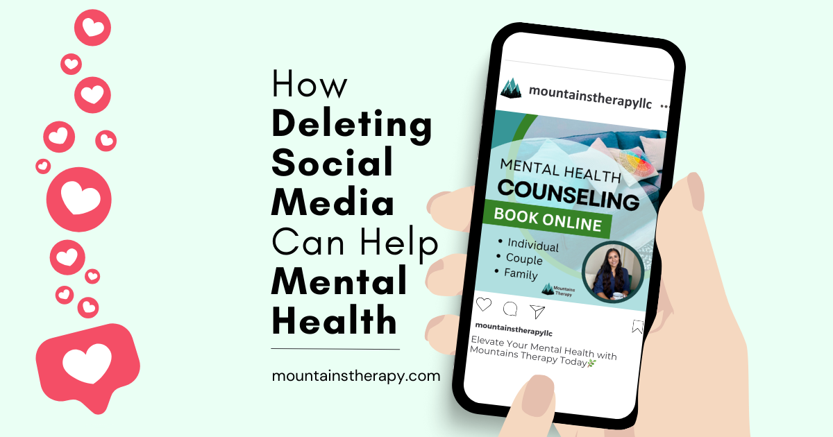 Hand holding phone with ad: mental health counseling