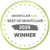 Montclair Girl Best of Montclair 2025 Winner badge. Green and white circular design with stars.