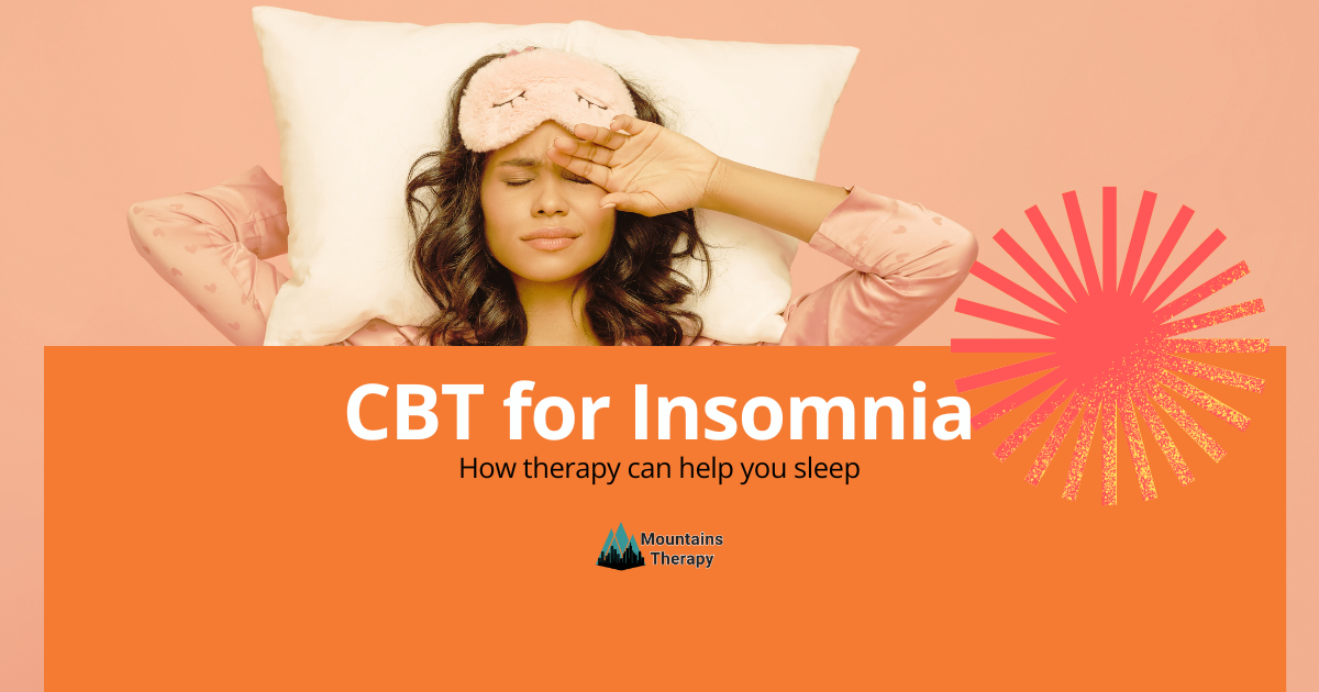 Woman in sleep mask, reaching for forehead in bed. Text:
