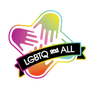 Rainbow hands holding a black banner reading “LGBTQ and ALL”
