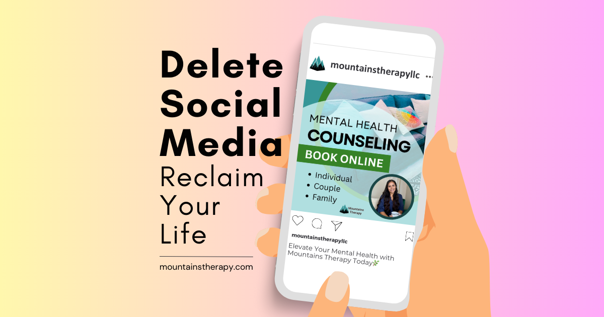 A hand holding a phone displaying a therapy ad; text reads, 