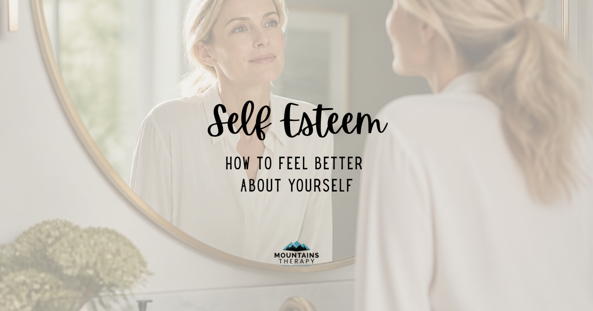 Self-esteem: how to feel better about yourself over a mirror background