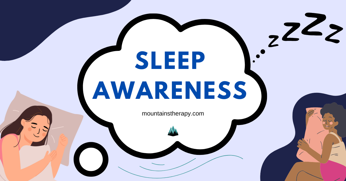 Sleep awareness graphic: woman sleeping, text 