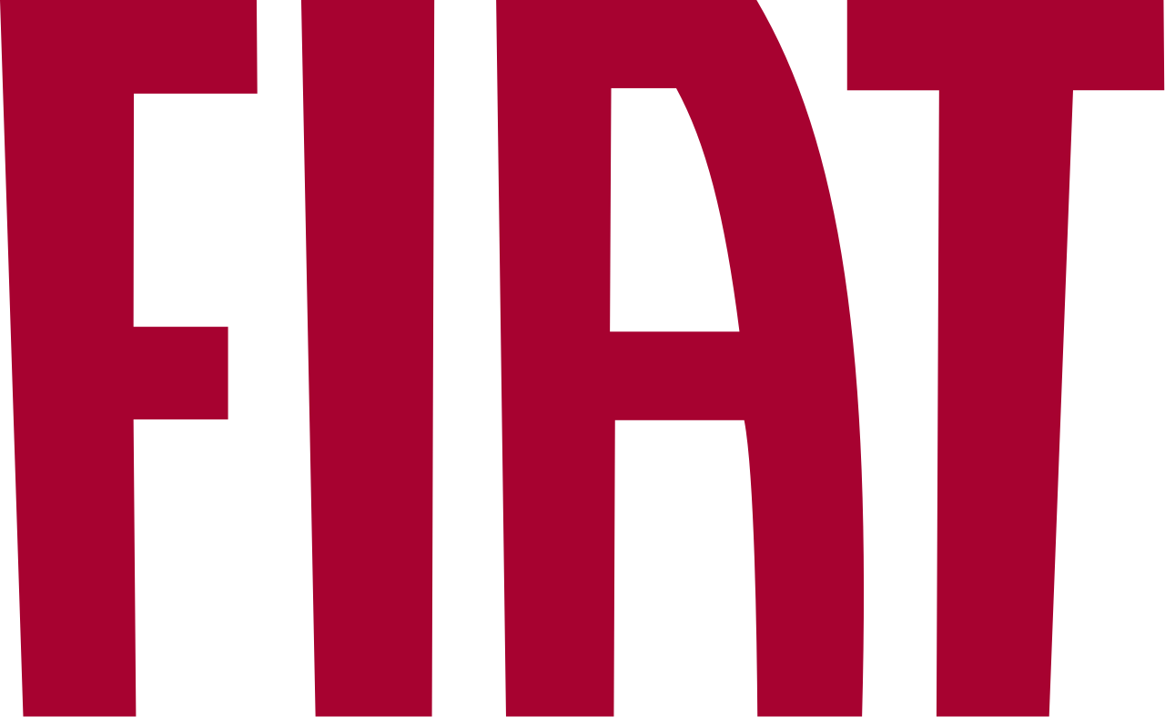 Scritta bianca “FIAT” su sfondo rosso, primo piano ritagliato del logo.