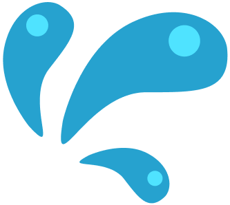 Three stylized blue water droplets splashing against a white background.