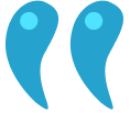 Two blue comma-like shapes, each featuring a lighter blue circle near the top.