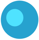 A large, dark blue circle containing a smaller, light blue circle off-center to the left.