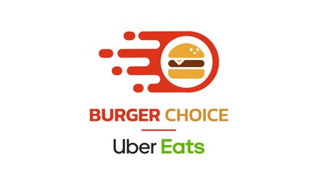 Logo de Burger Choice et Uber Eats avec icône de burger orange et texte vert sur fond blanc