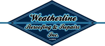 Weatherline Roofing & Repairs Inc. blue diamond logo with white script text