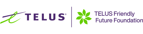The telus friendly future foundation logo is purple and green.