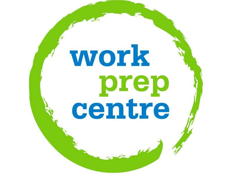 A logo for the work prep centre in a green circle
