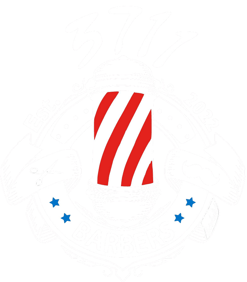 A red white and blue logo with stars on a white background