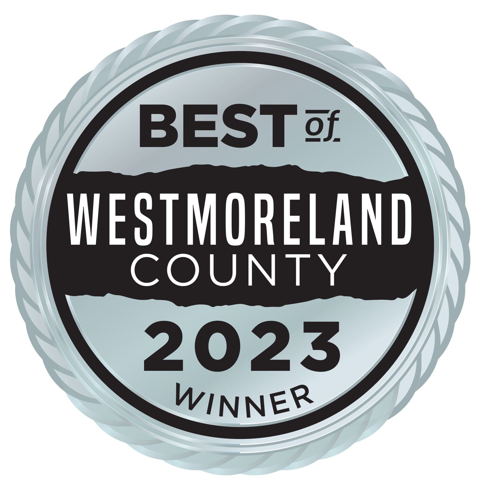 Best of Westmoreland County 2023 winner badge, black and silver circular seal